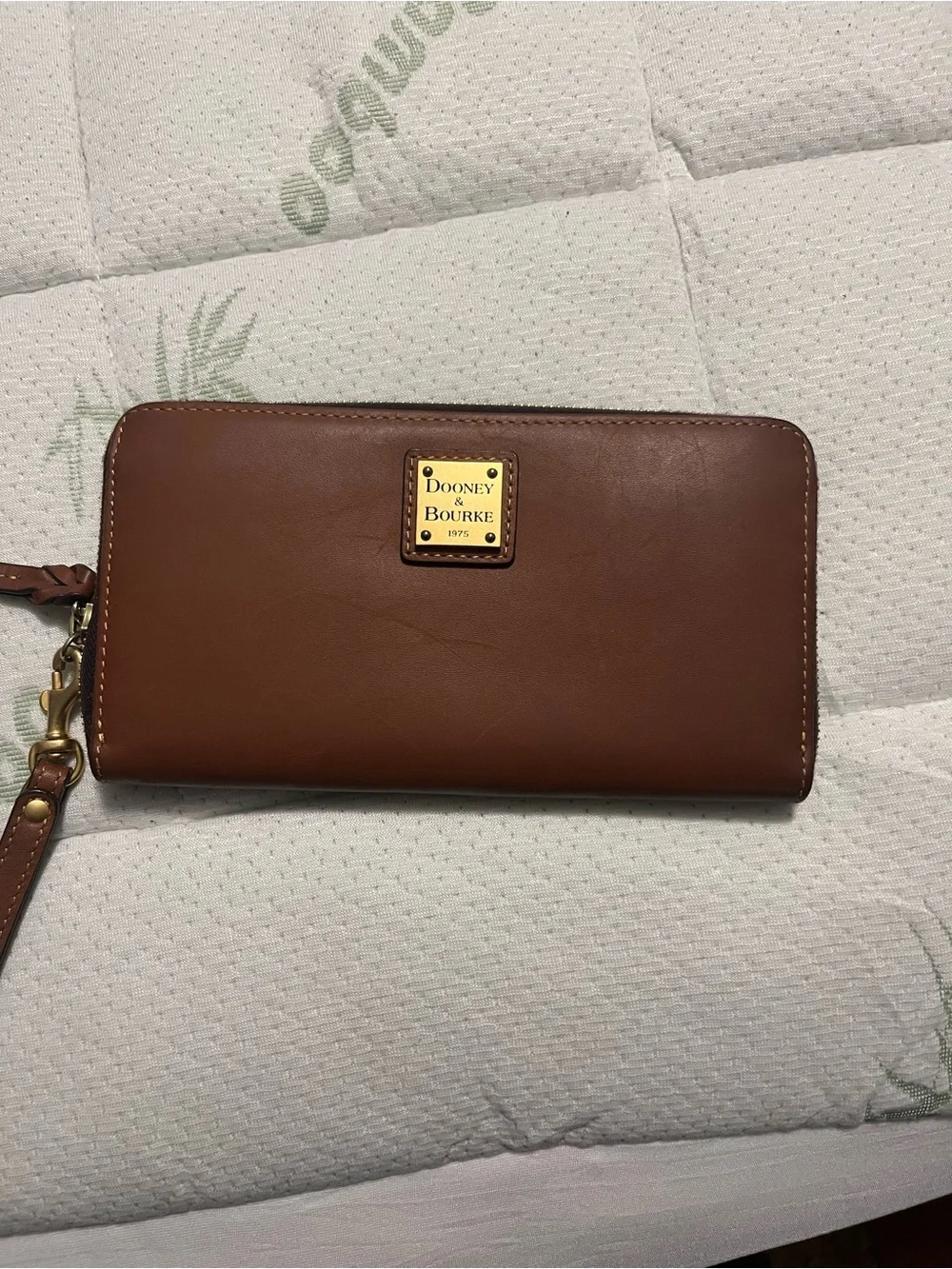 Dooney & Bourke Brown Leather Zip-Around Wristlet Wallet